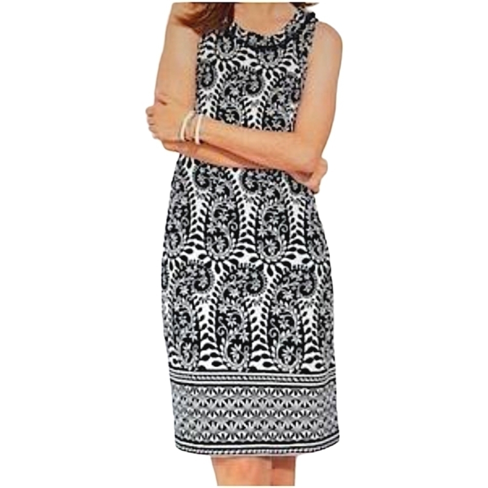 Talbots Black and White Paisley Shift Dress